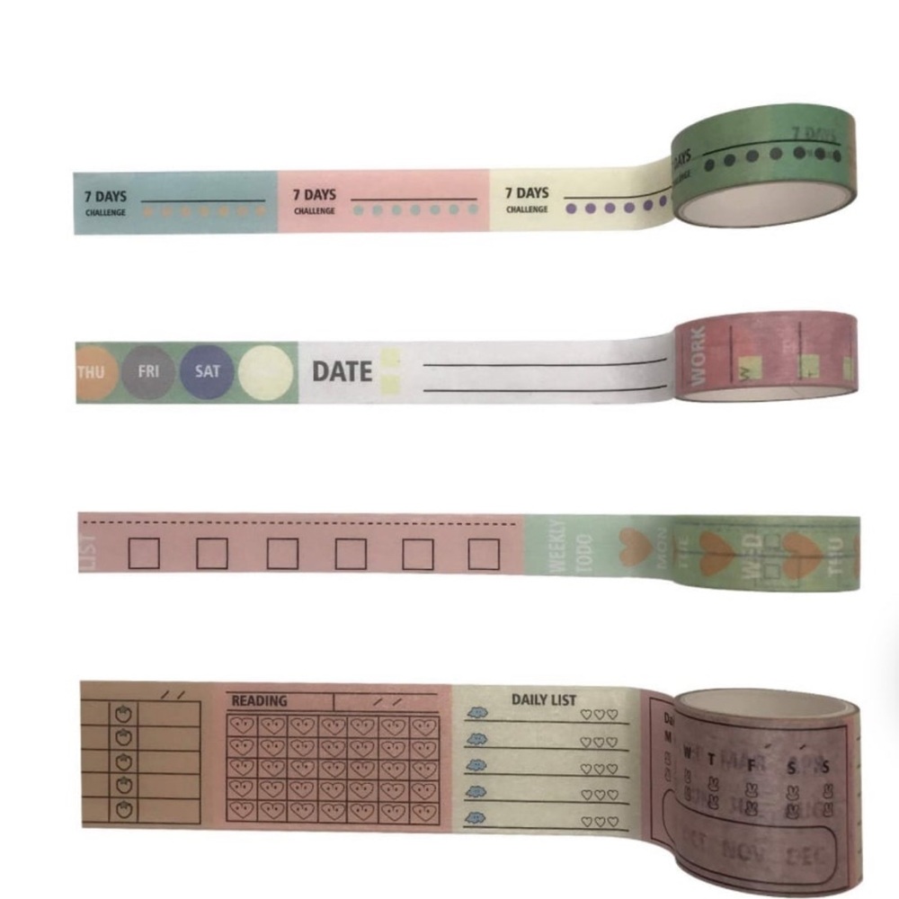 Brand New Washi Tape Set 4 Rolls Self-Achievement Planner Journal Student Art